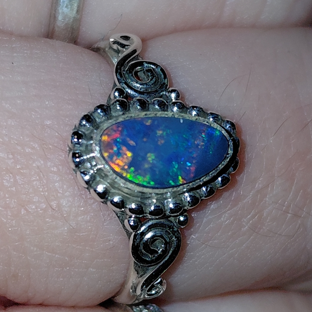 Dainty Sterling Silver Australian Opal Ring Size 8 - Picture 11 of 15